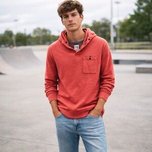 Relwen Windsurf Hoodie Mens Size Large Surfer Beach Coastal Casual Red Fade Marl